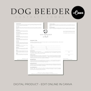 Dog Breeder Contract, Breeder Forms, Puppy Sale Contract, Dog Breeding Agreement, Puppy Deposit Contract, Client Intake Form, Canva Template