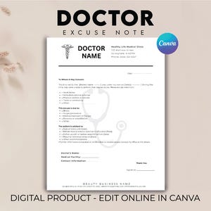 Note d&#39;excuse du médecin pour le travail, modèle de note d&#39;excuse, formulaire de lettre d&#39;excuse du médecin, note d&#39;excuse de l&#39;école, modèle de note du médecin, note du médecin Canva