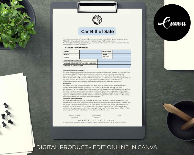 Motor Vehicle Bill of Sale, Printable Car Sale Form, Bill of Sale Form