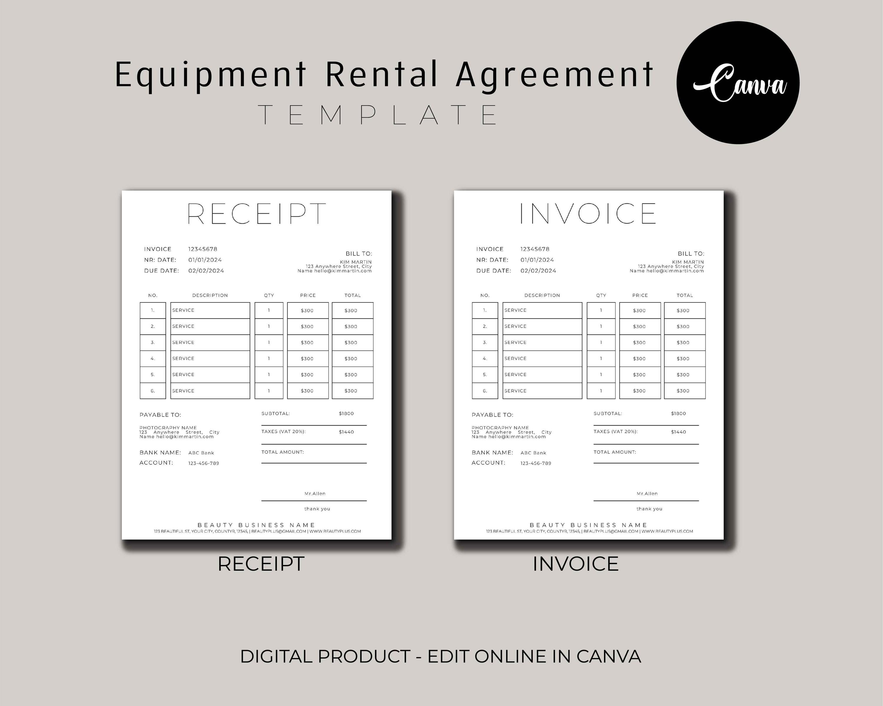 Editable Equipment Rental Agreement Template, Party Supplies Rental ...