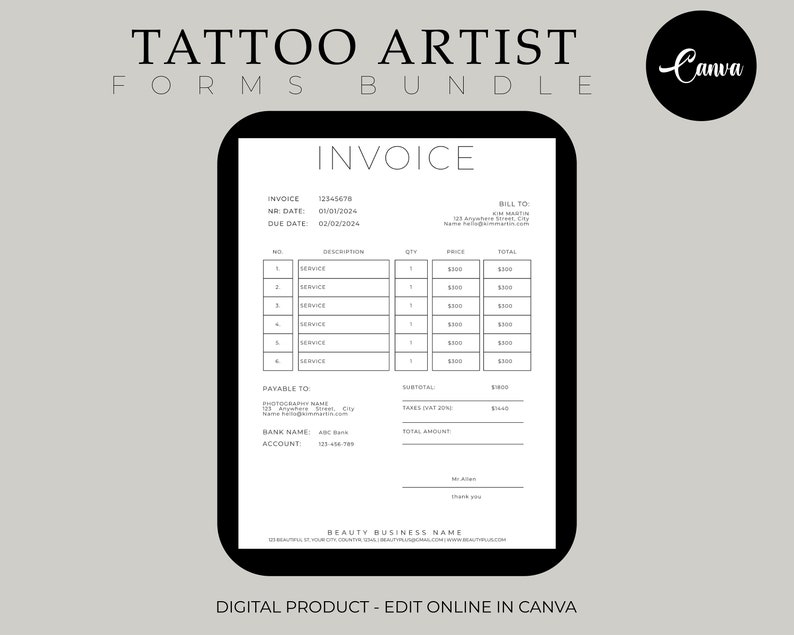 Tattoo Artist forms bundle - Editable!, Tattoo Consent Form, Tattoo Artist Business Forms, Tattoo Consent Document,Tattoo Intake Form. image 8