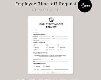 Employee Time-off Request Template, Vacation Request Form, PTO Request Template, Employee Pto Forms, Editable Canva PTO Templates, Printable