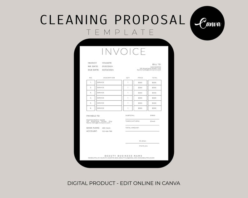 Cleaning Proposal Template, Editable Cleaning Service Proposal