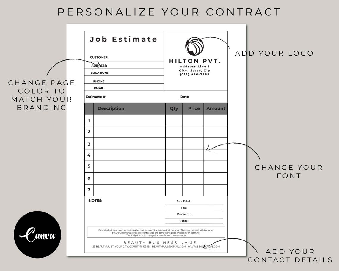 Job Estimate Template, Editable Construction Bid, Painting, Printable ...