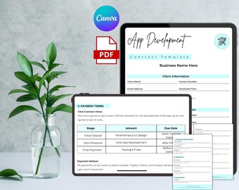 Editable App Development Contract, Mobile App Development Contract, App Development Contract Sample, Web App Development Contract, Canva