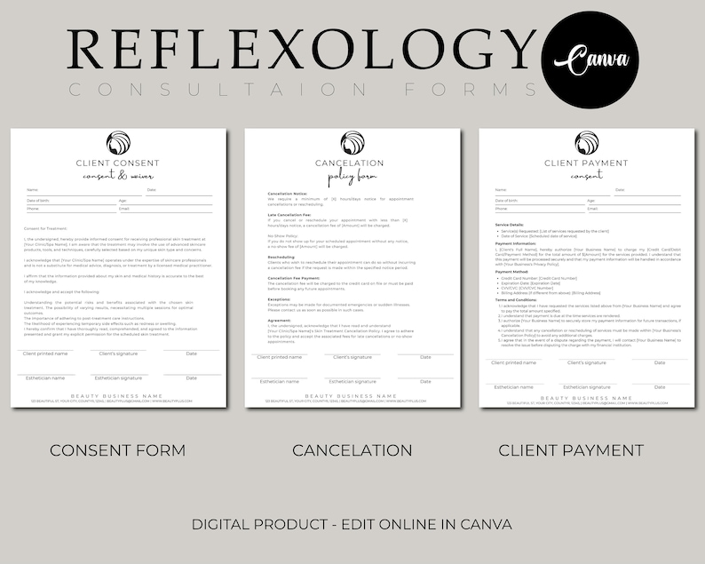 Editable Reflexology Intake Form, Massage Consultation Form, Foot ...