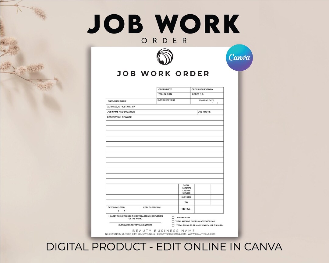 Editable Job Work Order Form, Business Job Work Order, Job Work Order ...