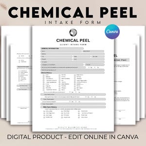 Chemical Peel Consent Forms, Chemical Peel Consultation Form, Facial Consent Forms, Chemical Peel Intake Form, Esthetician Form, Beauty Form