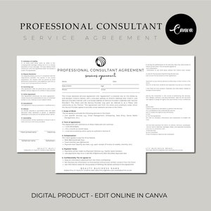 Consulting Contract Agreement Template, Consultancy Invoice, Editable & Printable Consultant Services New Client Intake Form, CANVA Template