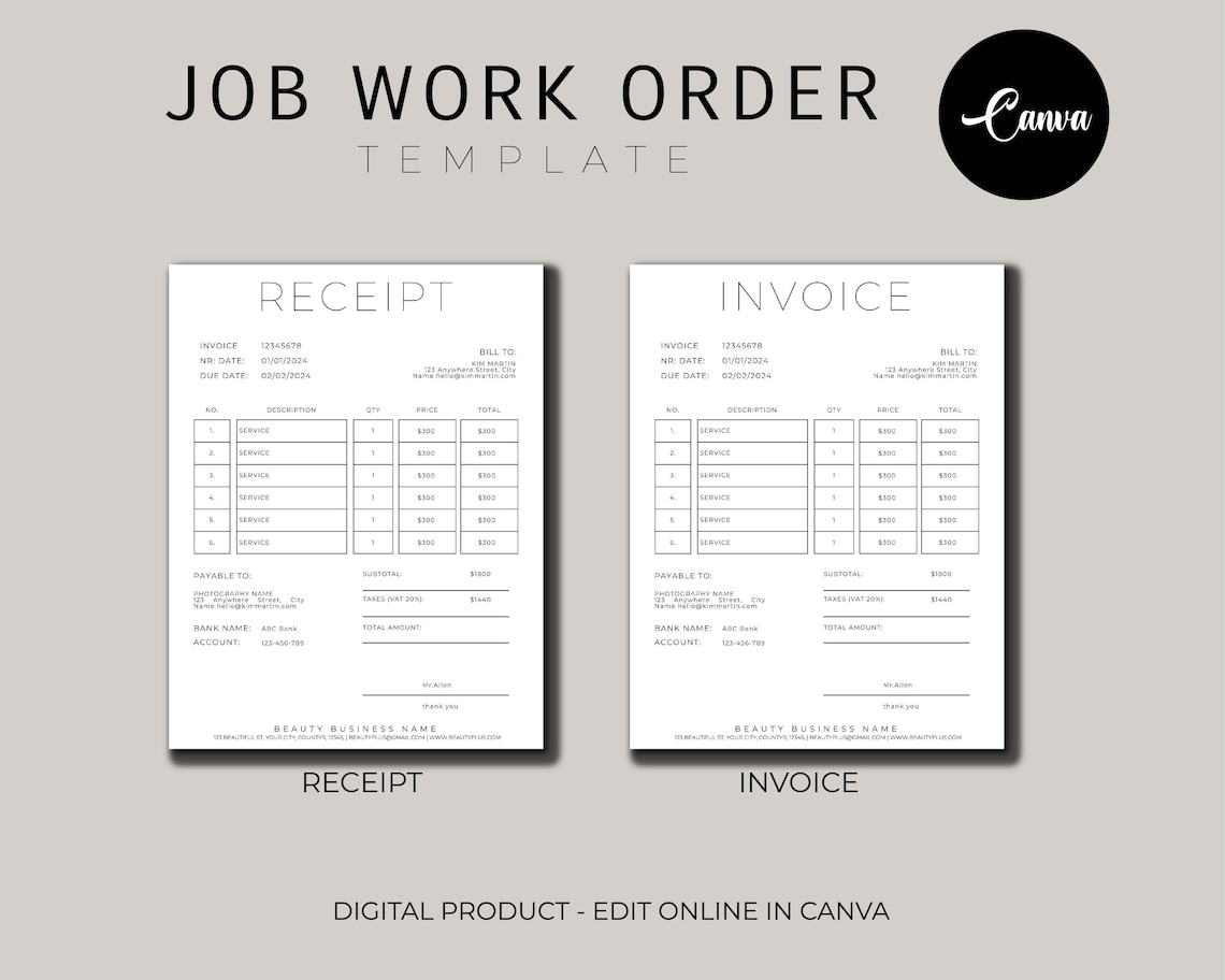 Printable Job Work Order Form, Easy and Simple Job Work Order Form ...