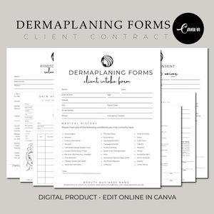Formulaires de dermaplaning, modèles modifiables d'esthéticienne, consentement au dermaplaning, consultation faciale, formulaires de consentement d'esthéticienne SPA