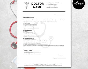 Editable Doctor Excuse Note for Work, Doctor Excuse Letter Form, School Excuse Note, Printable Doctors Note Template, Doctors Note Canva