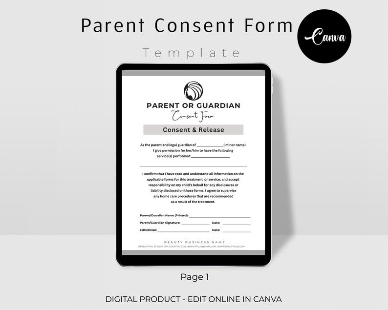 Parental Consent Form, Editable Parental Liability Release Form ...