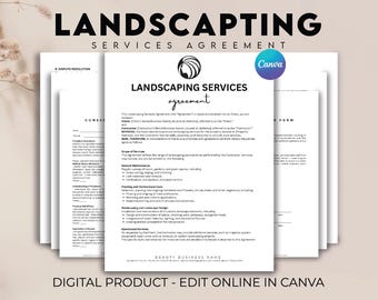 Landscaping Contract Template, Lawn Care Agreement, Mowing Contract, Garden Care Agreement, Lawn Maintenance Template, Garden Service Form