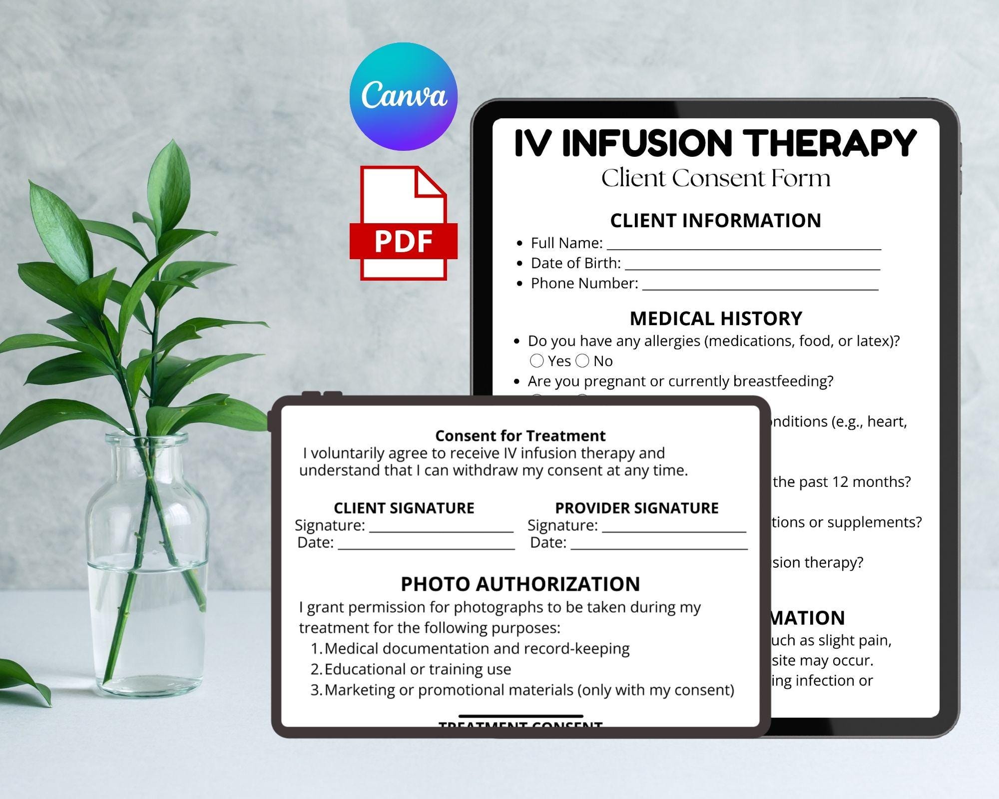 Iv Consent Form Editable IV Therapy Consent Form, IV Hydration Canva, Iv Drip ...