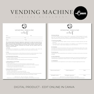 Professional Vending Machine Contract Template, Editable in Canva Vending Rental Forms, Vending Machine Lease Template, Editable Templates