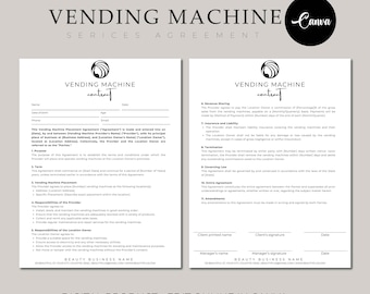 Professional Vending Machine Contract Template, Editable in Canva Vending Rental Forms, Vending Machine Lease Template, Editable Templates