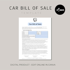 Motor Vehicle Bill of Sale, Printable Car Sale form, Bill of Sale Form Agreement, Auto Bill of Sale, Editable Canva Templates, Invoice