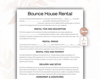 Bounce House Rental Agreement, House Rental Contract, Customizable Rental Agreement Form, Editable Bounce House Rental Contract Inflatable