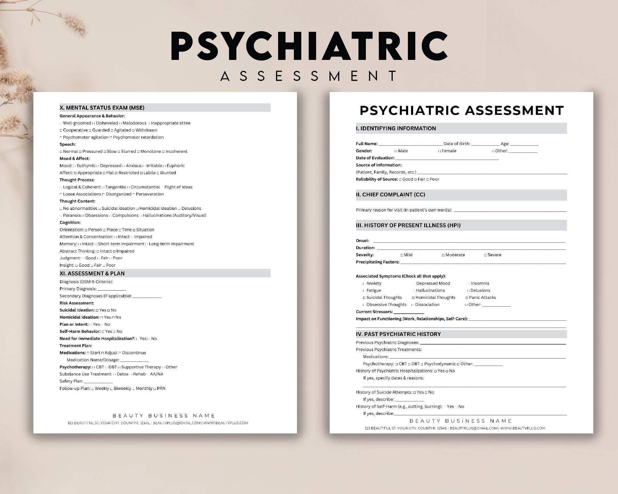 Psych Hpi Example Psychiatry H&P Clinical Template, Healthcare Professionals Notes ...