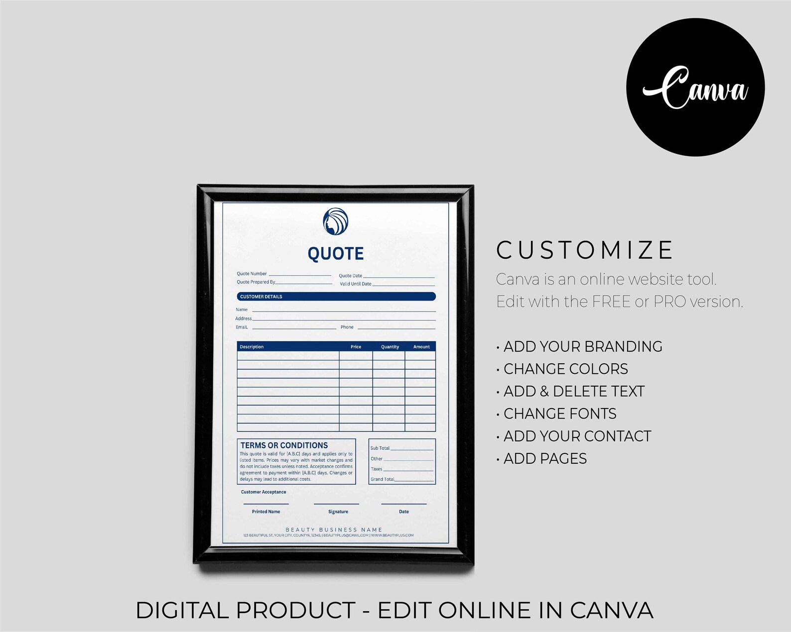 Example Craft Quote Form Editable Quote Template, Quote Form, Job Quote, Job Proposal, Editable ...