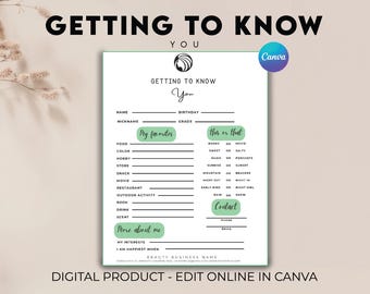 Getting To Know You Printable, Favorite Things Questionnaire, Coworker Questions, Employee Favorite Things Survey, Getting to know you page