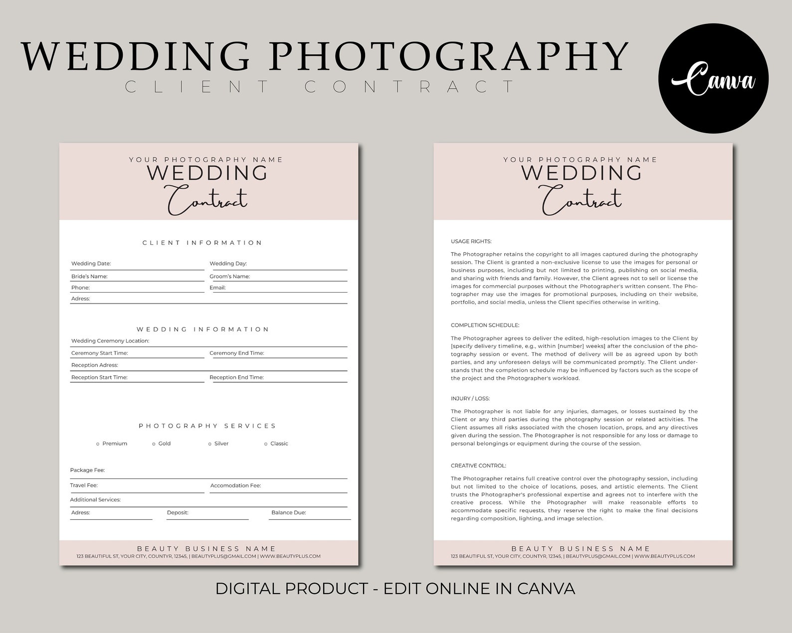 Wedding Photography Contract Template, Contract for Photographers ...