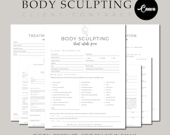 Body Sculpting Intake Forms, Esthetician Templates, Body Contouring Consultation & Consent, Body Shaping Treatment, Editable Canva Template