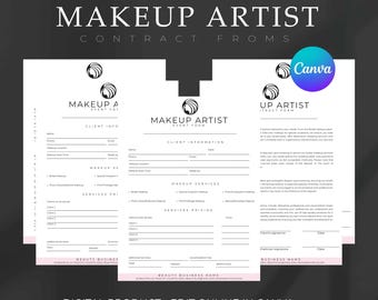 Bewerkbare make-upcontractsjabloon, freelance make-up, make-upartiest, make-upcontractsjabloon, cosmetologie CANVA-sjabloon, artiestencontract,