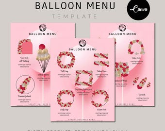 BALLOON MENU, Balloon MOCKUP Template, Balloon Artist, Editable Balloon Price List, Balloon Decor Business, Event Decor, Fashion Doll, Canva