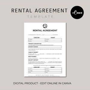 Basic Rental Agreement Template, Editable Canva Forms, Printable Landlord Forms, Editable Lease Contract, Simple Rental Agreement Fillable