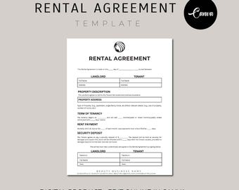 Basic Rental Agreement Template, Editable Canva Forms, Printable Landlord Forms, Editable Lease Contract, Simple Rental Agreement Fillable