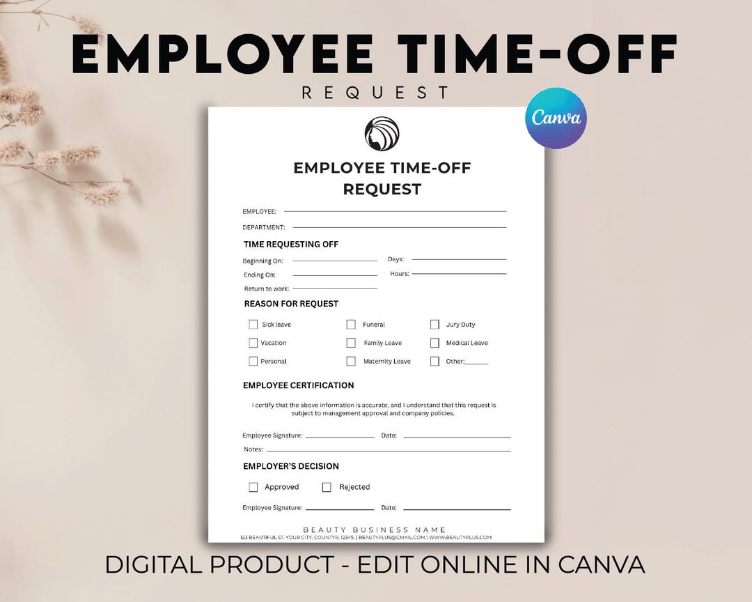 Employee Time-off Request Template, Vacation Leave Forms, Vacation ...