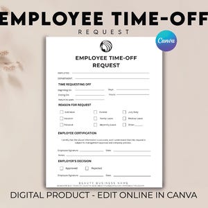 Employee Time-off Request Template, Vacation Leave Forms, Vacation Request Form, PTO Request Template, Employee Pto Forms, Leave Request