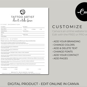 Tattoo Artist forms bundle - Editable!, Tattoo Consent Form, Tattoo Artist Business Forms, Tattoo Consent Document,Tattoo Intake Form. image 6
