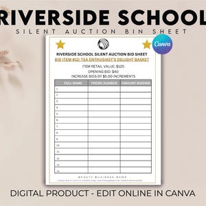 Silent Auction Item Sign Template, Silent Auction Sheet, Auction Item Template, Silent Auction Sign, Auction Item Template, Silent Auction