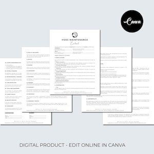 HVAC Contract Service Agreement Bundle, Professional HVAC Service, HVAC Maintenance Agreements, Editable Invoice, Canva Receipts