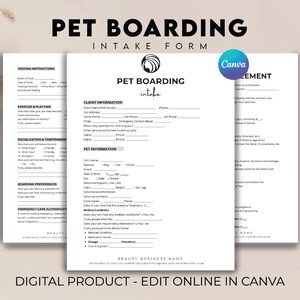 Pet Boarding Intake Form, Pet Boarding Business Intake Forms, Animal Boarding Forms, Pet Boarding Invoice, Pet Boarding Service Agreement