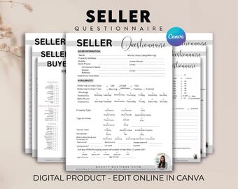 Cuestionario para compradores y vendedores de bienes raíces, Cuestionario de consulta editable, Marketing inmobiliario, Cuestionario para clientes de bienes raíces