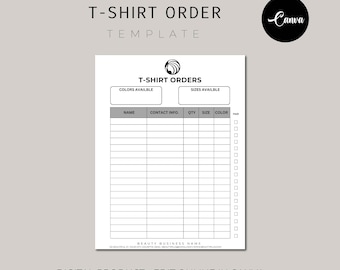 Editable T-shirt Order Form Template, Craft Order Form, Printable Small Business Order Form, Custom T Shirt Order Form, Canva Template