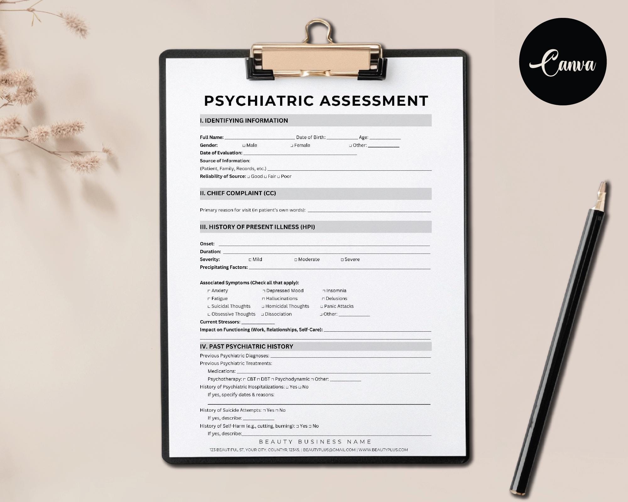 Psychiatry H&P Clinical Template, Healthcare Professionals Notes ...