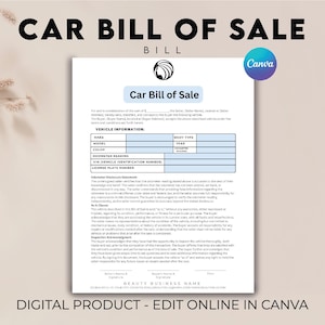 Motor Vehicle Bill of Sale, Auto Bill of Sale,  Printable Car Sale form, Bill of Sale Form Agreement, Editable Car Bill of Sale Forms