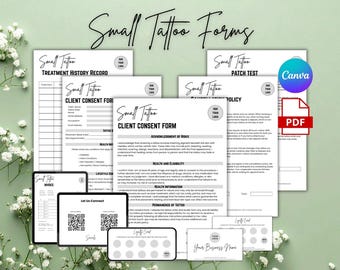 Tattoo Form Bundle, Small Tattoo Form, Tattoo Intake Form, Tattoo Artist Business Forms, Editable Tattoo Consent Form, Tattoo Artist Forms