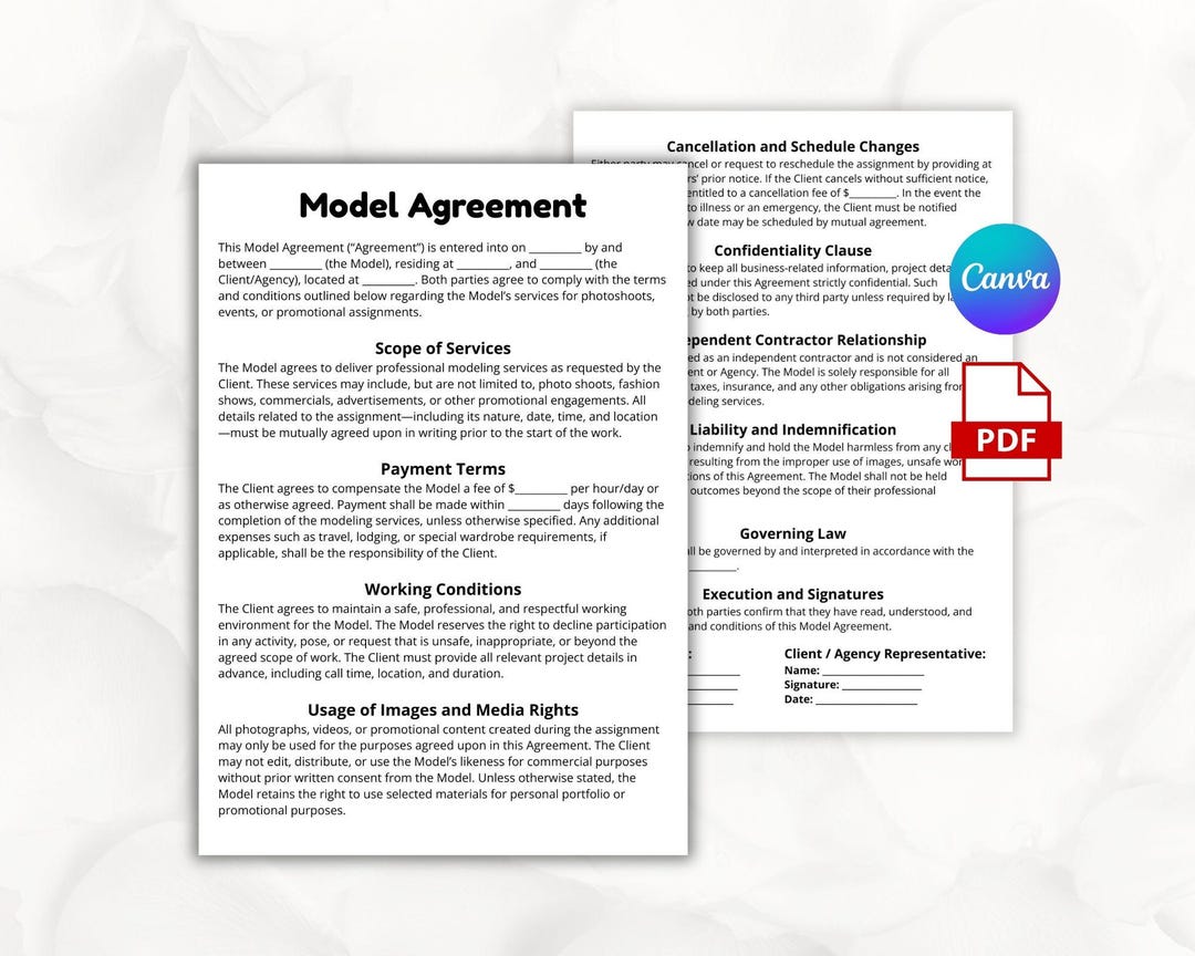 Model Contract, Customizable Modeling Services Form Template ...