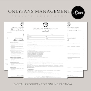 Plantilla de contrato de agencia de gestión de Onlyfans, contrato de agencia de gestión de Onlyfans editable, contrato de acuerdo modelo de Instagram, redes sociales