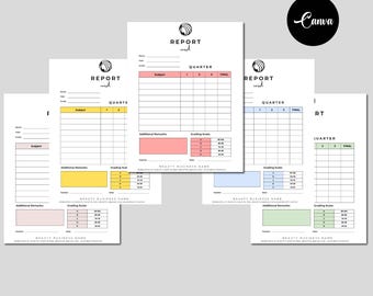 Boletín de calificaciones editable, Hoja de informe de educación en el hogar, Registro académico de educación en el hogar, Informe de progreso rellenable, Informe de calificaciones de la escuela primaria