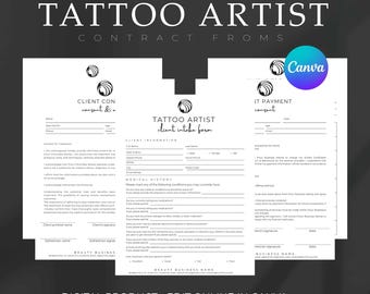 Paquete de formularios editables para artistas del tatuaje, formulario de consentimiento para tatuajes, documento de consentimiento para tatuajes, formulario de admisión para tatuajes, formularios comerciales para artistas del tatuaje.