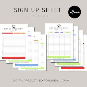Editable Sign Up Sheet Template, Event Sign Up Sheet, Sign Up List, Printable Sign Up Template, Sign Up Form, Party Sign Up, Canva Template