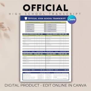 Editable High School Transcript, Homeschool Transcript, Editable Home-school Academic Record, Transcript Maker, Fillable School Record