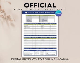 Bearbeitbares High-School-Transkript, Homeschool-Transkript, bearbeitbarer Akademischer Satz für die Home-School, Tranript Maker, ausfüllbarer Schuldatensatz